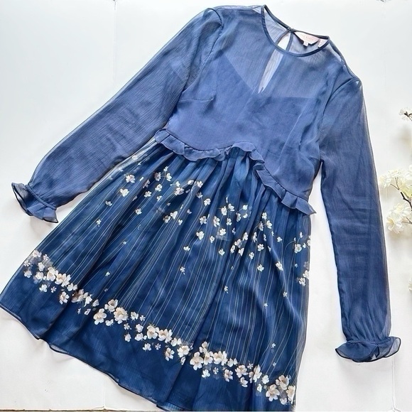 NEW Ted Baker Women’s Zumi Dress Pearl Print Navy Long Sleeve Size 1 - Picture 8 of 11